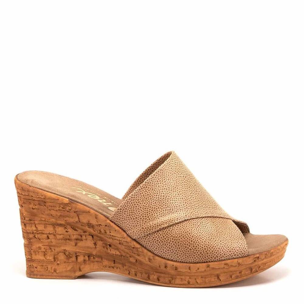 NEW ONEX women's christina wedge slide in beige elastic